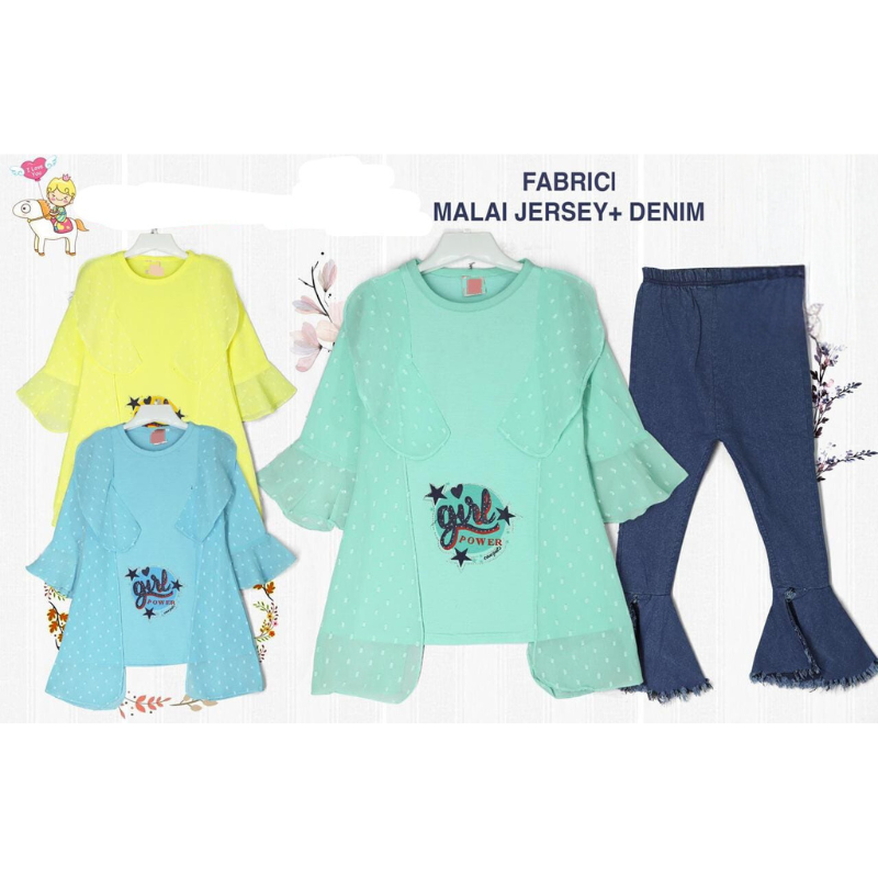 Design # 1024 Girls Kids Wear | Fabric Malai Jersey & Denim | Shirt + Pent