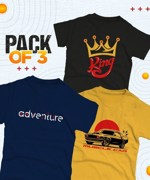 Sale Pack Of 3 T-Shirt For Kids - (DS4-KING2-MUSCAR)