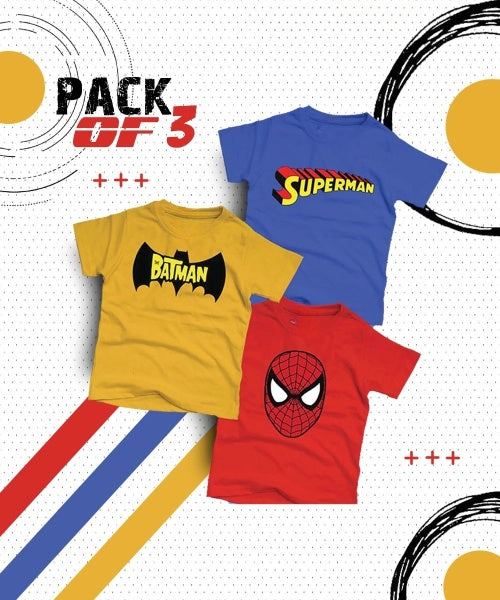 Pack Of 3 Super Heroes T-Shirt For Kids - BAT-SUP-SPI_3