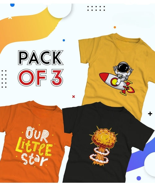 Pack Of 3 T-Shirt For Kids - (LITTLESTAR-BOOM-ROCKET)